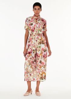 CULOTTE IN PRINTED POPLIN Feminine Floral Print Wide-leg Bottoms, Feminine Floral Print Wide Leg Bottoms, Feminine Floral Print Bottoms For Daywear, Elegant Wide Leg Pants With Floral Print For Spring, Elegant Floral Print Wide Leg Pants For Spring, Floral Print High-waisted Wide Leg Pants For Work, Floral Print Summer Pants For Daywear, Summer Floral Print Pants For Daywear, Feminine Floral Print Bottoms For Garden Party