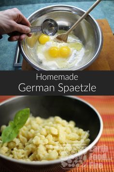 two pictures with different types of food in them and the words real german spaghetti noodles