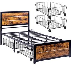 PRICES MAY VARY. 【Industrial Style Bed Frame】Black metal frame is with beautifully accented wood headboard and footboard. This metal bed is suitable for any bedroom and add an element of fashion style to your bedroom. 【 High-Quality Frame】Powder painting finish, solid metal frame structure with steel slats support. We have added Four iron pieces on both sides of the bed frame, can help you fix the mattress to prevent it from sliding down. 【Give Away 2 Underbed Cart】Two high-quality Rolling Black Western Apartment, Rolling Bed, Bed Frame Metal, Western Bedroom Decor, Metal Platform Bed Frame, Dream Things, Western Bedroom, Style Bed, Frame Structure