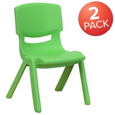 two pack of green children's plastic chairs with the number 2 on each side