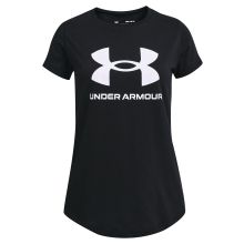 under armour women's t - shirt in black with white logo on the chest