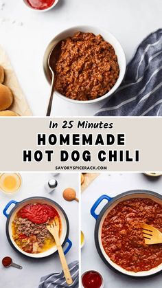 homemade hot dog chili recipe in two minutes and then topped with cheese, tomato sauce or ketchup