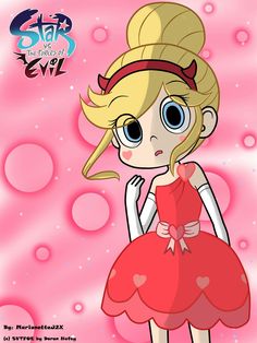 a cartoon girl in a red dress with big eyes