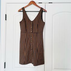 New, Never Worn Size Small Brown V-neck Mini Dress With Buttons, Brown Mini Dress With Buttons For Spring, Brown Knee-length Mini Dress With Buttons, Brown A-line Sundress, Brown Buttoned Mini Dress For Day Out, Brown Mini Dress With Buttons For Day Out, Brown A-line Mini Dress For Day Out, A-line Brown Mini Dress For Day Out, Eagle Dress