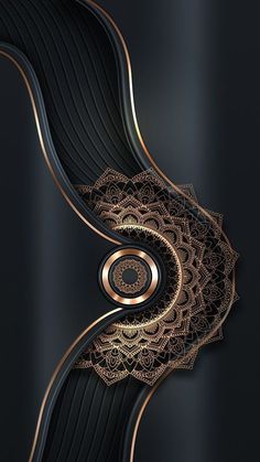 an abstract black and gold background with swirly lines on the bottom right hand corner