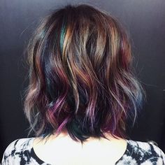 Mesmerized by this oil slick color by @hairbykotay. Use #modernsalon and show us YOUR color creations! by modernsalon You can follow me at @JayneKitsch Oil Slick Hair Color, Oil Slick Hair, Slick Hair, Rock Your Hair, Underlights Hair, Color Tips, Latest Hair Color, Rainbow Hair Color, Latest Hair