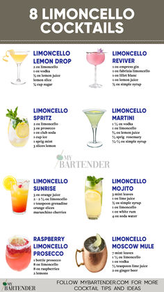 Limoncello Cocktails Lime Cocktails, Limoncello Drinks, Basic Cocktails, Limoncello Cocktails, Cozy Brunch, Limoncello Recipe, Cocktail Drinks Alcoholic, Cocktails To Try, Yummy Alcoholic Drinks