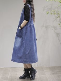 A women's casual high waist round neck denim dress is a stylish and versatile piece of clothing that is suitable for a wide range of occasions. The dress is made from durable and comfortable denim fabric. featuring a high waistline that accentuates the figure and creates the appearance of longer legs. The round neckline adds a classic and timeless touch to the dress. while the overall design is both functional and fashionable. providing a comfortable fit and ease of movement.Overall. women's cas Longer Legs, My Memories, Blue Skirt, Colored Denim, Denim Fabric, Women's Casual, Piece Of Clothing, Denim Dress, Round Neckline