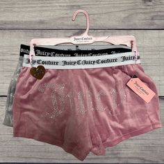 Nwt Juicy Couture 2pck Velour Shorts Brand New With Tags 2 Pack Of Shorts: 1 Dusty Pink With Juicy Logo (Rhinestone) 1 Gray With Embossed Jc Logo Juicy Couture Clothes, Pijamas Women, Velour Shorts, Pink Girly Things, Baggy Pants, Cute Everyday Outfits