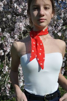 Limited Edition spring/summer '21 Collection ❤️ Neck scarf, a narrow silk ribbon, which you have surely seen on the photos of the style icons from the 60s. This accessory is both light and serious. Made of 100 % natural Italian chiffon silk, this accessory, which can be knotted in a thousand ways, takes us partying until dawn on one of the most incredible and magic nights of the summer. MEASURES ; length of neck scarf 86 cm, width of neck scarf 5 cm silky red neck scarf, scarf dotted summer, sma Tie Silk Scarf, Red Neck Scarf, Scarf Bow Tie, Scarf Bracelet, Scarf Bow, Until Dawn, Twilly, Silky Scarf, Dinner Outfits