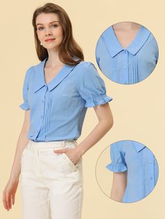 Shop Allegra K for Button Down Shirt Pleated Short Sleeve V Neck Top you are looking for, get more women's Blouses for yourelf. Order now! Free Returns! Women's Blouses, Thermal Shirt, V Neck Top, Pleated Shorts, Vintage Shorts, Womens Clothing Sizes, Summer Top, Shop Blouses, Summer Tops