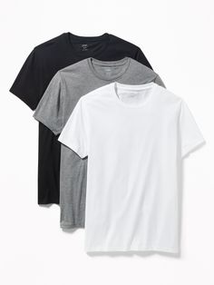 "Pack includes 3 crew-neck tees.  Rib-knit crew-neck.  Short sleeves.  Moisture-wicking technology helps keep you dry and comfortable.  Pieced trim inside neck for added durability.  Tag-free for added comfort.  Basic Multi Pack only: 100% cotton (so Oversize Tshirt Outfits, Roblox Characters, Hoodie Mockup, Mens Casual Dress Outfits, Old Navy Men, Shirt Template, Clothing Photography, Clothing Mockup, Mens Casual Dress