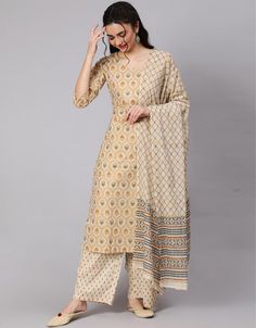 Trendy Style Pure Cotton Salwar Suit Dark Salmon Pure Cotton Pant Straight Front View Festive Beige Cotton Palazzo Set, Beige Cotton Sets With Printed Motifs, Indian Party Wear Dresses, Cotton Salwar Suit, Indian Party, Indian Party Wear, Cotton Dupatta, Cotton Bottoms, Salwar Suit