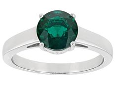 1.57ct Round Lab Created Emerald Rhodium Over Sterling Silver Solitaire May Birthstone Ring.  Measures Approximately 0.32"L x 0.32"W. Finished Under Gallery Green Platinum Ring With Round Cut, Green Rings With Brilliant Cut Round Stone, Platinum Emerald Ring With Accent Stones, Green Brilliant Cut Round Stone Rings, Emerald Platinum Ring With Prong Setting, Platinum Emerald Ring With Prong Setting, Sterling Silver Emerald Ring For May Birthstone, Silver-colored Open Ring Emerald Birthstone, Silver Emerald Ring For May Birthstone, Fine Jewelry