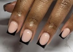 Black nails #ombrenails #blacknails Black Fresh Tip Nails, Black French Tip Nails Square Short, Short Black French Tip Acrylic Nails, Black French Tip Nails Short, Black French Tip Nails Square, Short Black Acrylic Nails, French Tipped Nails, Short Black French Tip Nails, Tipped Nails