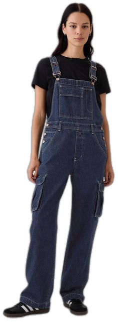 Utility Style High Rise Medium Wash Overalls, Utility High Rise Medium Wash Overalls, High Rise Medium Wash Relaxed Fit Overalls, High Rise Relaxed Fit Overalls In Medium Wash, Utility Overalls In Washed Blue With Pockets, Dark Wash Relaxed Fit Shortalls With Pockets, Relaxed Fit Dark Wash Shortalls With Pockets, High Rise Dark Wash Relaxed Fit Overalls, High Rise Relaxed Fit Dark Wash Overalls