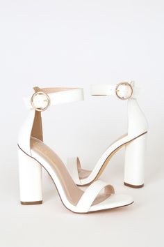 White And Gold Heels, Hoco Heels, Hoco Shoes, White Ankle Strap Heels, Formal Heels, Single Sole Heels, Trendy Heels, Size 11 Heels, Wedding Heels