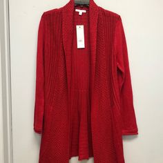 Shall Collar Cardigan Is Red And Nwt! Elegant Red Cardigan For Fall, Elegant Red Spring Cardigan, Fitted Red Cardigan, Elegant Red Sweater For Spring, Fitted Red Chic Cardigan, Chic Red Fitted Cardigan, Chic Fitted Red Cardigan, Velvet Cardigan, Red Cardigan Sweater