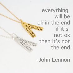 Inspirational Rockstar quote necklace - JOHN LENNON QUOTE - handmade sterling silver and 14kt gold v Inspirational Handmade Gold Necklaces, Spiritual Gold Hand Stamped Jewelry, Gold Hand Stamped Spiritual Jewelry, Gold Spiritual Hand Stamped Jewelry, Hand Stamped Sterling Silver Necklaces In Yellow Gold, Hand Stamped Silver Brass Jewelry, Inspirational Handmade Sterling Silver Jewelry, Inspirational Gold Hand Stamped Charm Necklace, Gold Inspirational Hand Stamped Charm Necklace