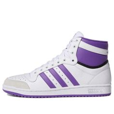 The adidas Top Ten High 'White Active Purple' is the perfect blend of classic basketball silhouette and modern comfort. Featuring a sleek white upper and purple accents, this sneaker is designed for maximum performance on the court. The rubber sole provides superior traction and durability, while the suede overlays add a contemporary touch. This sneaker is perfect for casual outings and activities, and is sure to turn heads. Inspired by the iconic basketball silhouette, the adidas Top Ten High is the perfect sneaker for those looking for a classic style with modern comfort. (SNKR/Cozy/Skate/Unisex/Wear-resistant) Purple High-top Basketball Sneakers, Casual Purple Sneakers For Basketball, Purple High-top Sneakers For Basketball, Sporty Purple Sneakers With Boost Midsole, Adidas Purple Sneakers With Round Toe, Purple Adidas Sneakers With Round Toe, Purple High-top Adidas Sneakers, Purple Lace-up High-top Sneakers For Light Sports, Purple Adidas Sneakers