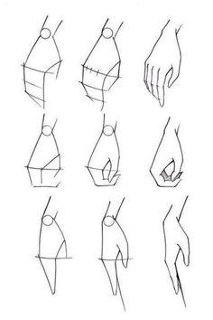 how to draw hands with different angles and positions for each hand, from the top view