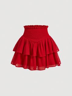 White Ruffled Romantic Summer Skort For Girls Red Boho   Woven Fabric Plain Skort Non-Stretch  Women Clothing, size features are:Bust: ,Length: ,Sleeve Length: Red Ruffle Skirt, Summer Skort, Red Lace Skirt, Pink Hair Accessories, New Halloween Costumes, Frill Skirt, Asymmetrical Hem Top, Queen Outfit, Romantic Summer