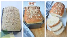 three pictures showing different types of bread