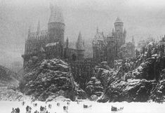 an old photo of a castle in the snow