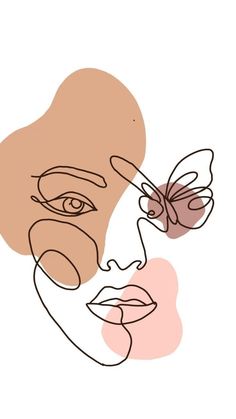 a drawing of a woman's face with a butterfly on her nose