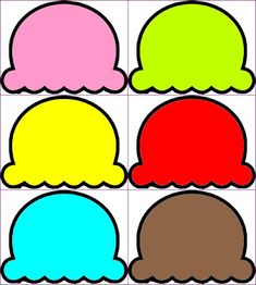 four different colored ice creams with the same color on each one, and three different colors