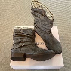 Brand New In The Box. Beautiful Gray Boots. Digital Wardrobe, Gray Boots, High Heeled Boots, Style Bundle, Just Fab Shoes, Grey Boots, Cute Shoes, The Box