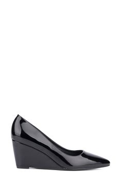 A pointed toe and wrapped wedge heel make this pump a perfectly poised option for any occasion. 2 1/2" heel Synthetic upper and lining/rubber sole Imported Wedge Pump, New York And Company, Wedge Pumps, Women's Pumps, Wedge Heels, Nordstrom Rack, Rubber Sole, Wedges, Nordstrom