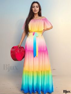 Bjux - Vibrant Off-Shoulder Dress: A Versatile and Stylish Womens Apparel for Every Occasion, Suitable for All Seasons Yellow Off-shoulder Summer Dress, Yellow Off-shoulder Maxi Dress For Summer, Multicolor Off Shoulder Dress For Summer Vacation, Multicolor Off-shoulder Dress For Summer Party, Summer Multicolor Off Shoulder Dress For Vacation, Multicolor Off Shoulder Summer Party Dress, Summer Vacation Multicolor Off Shoulder Dress, Multicolor Off-shoulder Summer Dress, Multicolor Off-shoulder Maxi Dress For Beach