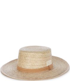 From Le' AL.X&#x2C; this hat features:Wide brimFlat topStraw weave with suede bandPatch logoApprox. 3.5" brimDo not washImported. Tan Short Brim Hat For Spring, Tan Flat Brim Hat For Summer, Tan Curved Brim Hat For Spring, Natural Flat Brim Hat, Luxury Woven Brown Panama Hat, Beige Woven Panama Hat, Luxury Beige Handwoven Panama Hat, Coastal Wide-brim Straw Panama Hat, Cream-colored Curved Brim Panama Hat