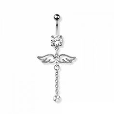 PRICES MAY VARY. STYLE: CZ Crystal Angel Wings with Dangling Chain Belly Button Ring MATERIAL: 316L stainless steel, alloy, and cubic zirconia crystals GAUGE/BAR THICKNESS: 14GA (1.6mm) BARBELL LENGTH: 3/8" (10mm) Silver Stainless Steel Body Jewelry, Silver Stainless Steel Belly Ring, Silver Stainless Steel Round Belly Ring, Nickel-free Stainless Steel Silver Body Jewelry, Nickel-free Silver Stainless Steel Body Jewelry, Crystal Gauges, Belly Button Piercing Jewelry, Crystal Angel, Crystal Angels