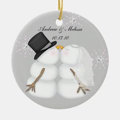 two snowmen in wedding attire ornament