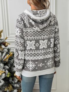 Women's Christmas Fleece Jacket Coat Holiday Outfits Grey Christmas Cardigan Coat with Hoode Warm Cozy Hooded Jacket For Winter, Cozy Warm Hooded Jacket For Winter, Cozy Warm Hooded Winter Jacket, Winter Sweater With Fleece Lining For Cold Weather, Cozy Fleece Sweater For Winter, Cozy Fleece Winter Sweater, Cozy White Hooded Jacket For Winter, Cozy White Winter Hooded Jacket, Cozy Warm Hoodie For Winter