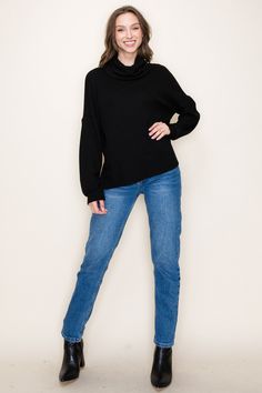 Instantly elevate any look with this sophisticated Nancy Slouchy Cowl Neck Top. Crafted from a luxurious heavy waffle fabric and featuring long sleeved design with relaxed cowl neck and side slits, this timeless piece will add style to any wardrobe. Make an impact with effortless elegance! True to size Relaxed Fit Long Sleeve Turtleneck For Work, Oversized Textured Knit Long Sleeve Turtleneck, Fall Workwear Cowl Neck Top, Relaxed Fit Long Sleeve Turtleneck, Waffle Knit Long Sleeve Sweater For Workwear, Long Sleeve Waffle Knit Sweater For Work, Black Textured Knit Turtleneck With Long Sleeves, Winter Funnel Neck Long Sleeve Top, Waffle Fabric