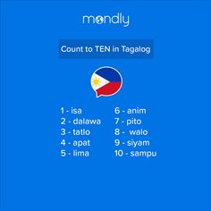 a blue background with the words, count to ten in tagalo