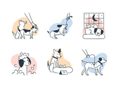 four different types of dog illustrations