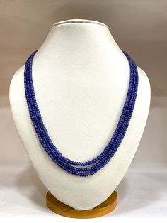 1. Natural Blue Sapphire  2. Necklace Length:- 17 inches  3. Necklace Net. Weight:- 232.86 carats 4. Necklace Beads Size:- 3.50 X 4.50 m.m 5. Pattern:- Plain Round Beads 6. Precious Blue Sapphire 7.  if you want fewer Strands in the Necklace we can customize it. 8.  The Necklace is with Tassel if you want with Silver or Gold Clasp We can customize it.  9. Necklace Lines:- 3 Elegant Royal Blue Round Beads Necklace, Elegant Royal Blue Round Bead Necklaces, Elegant Royal Blue Round Beaded Necklace, Elegant Sapphire Necklaces With Polished Beads, Elegant Sapphire Necklace With Polished Beads, Luxury Blue Polished Beads Necklace, Luxury Blue Beaded Necklace With Polished Beads, Elegant Blue Gemstone Bead Crystal Necklace, Elegant Blue Crystal Necklaces With Gemstone Beads