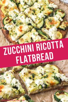 zucchini ricotta flatbread with feta cheese and spinach on top