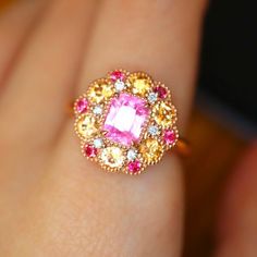 Vivid Pink Opalescent Spinel and Fanta Garnet Halo Ring - Etsy Pink Engagement, Pretty Engagement Rings, Pink Engagement Ring, Pink Spinel, Spinel Ring, Pink Men, Purple Band, Pink Ring, Pretty Rings