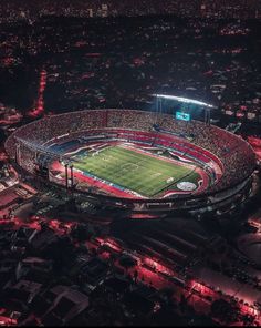 an aerial view of a stadium at night