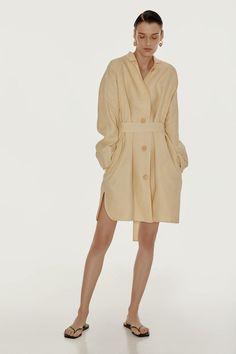 LESSLESS – Yellow oversized linen shirt dress – LESSLESS LLC Beige Button-up Linen Dress For Summer, Oversized Beige Button-up Shirt Dress, Daywear Linen Button-up Dress, Beige Linen Button-up Shirt Dress, Button-up Linen Shirt Dress With Rolled Sleeves, Linen Shirt Outfit, Oversized Linen Shirt, Oversized Shirt Dress, Linen Shirt Dress