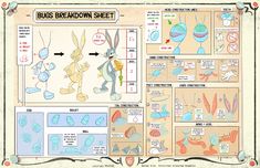 an image of a cartoon character sheet with instructions on how to draw bugs and other things