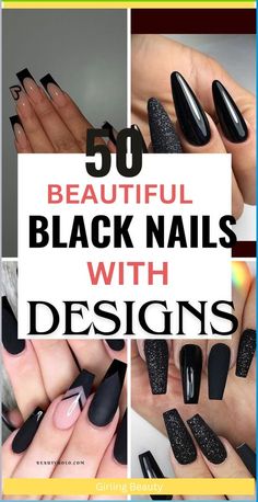 Matte Black And Silver Nails, Square Black And White Nails, Ombre Black Nails, Black Fancy Nails, Formal Nails For Black Dress, Black And Nude Nail Ideas, Black Tips Nails, Rock Concert Nails, Black Glam Nails