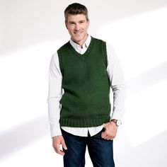 Caron Adult Knit V-Neck Vest, XS/S | Yarnspirations Green V-neck Vest For Winter, Casual Green Knit Vest, Casual Sleeveless V-neck Sweater For Fall, Casual Green Vest For Layering, Green Knitted Winter Vest, Casual Solid Color Knit Sweater Vest, Classic Green Vest For Winter, Classic Green Winter Vest, Classic V-neck Vest