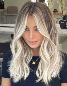 Bright Blonde Ombre, Baliage Blonde Highlights, Baliage On Blonde Hair, Shaded Roots Blonde Hair, Shadowroot Blonde Balayage, Blonde Shadow Root With Lowlights, Platinum Blonde Hair On Dark Hair, Platinum Lived In Blonde, Highlights Blonde Brown Hair