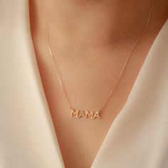 14K Solid Gold Diamond Mama Necklace, Cz Zircon Mama Necklace, Dainty Delicate Plain Gold Mama Necklace is a Great Mother's day Gift for Mom. Material: Solid Gold (no gold filled or no gold plated material) Karat: 14 K (585) Mama Pendant Height: 7 mm (0.28 inches) Mama Pendant Width: 2.5 - 2.60 cm (0.98 - 1.02 inches) Measurements may vary due to handwork. Diamond Mom Necklace >> Diamond Weight: 0,06 - 0,08 ct  >> Number of diamonds: 10 >> Diamond Color: G - H color >> Diamond Clarity: SI You ca Mother's Day White Gold Necklace With Adjustable Chain, Mother's Day Yellow Gold Diamond Necklace, Mother's Day Gift Gold Diamond Necklace, Cubic Zirconia Name Necklace For Gift, Personalized Cubic Zirconia Necklace For Mother's Day, Mother's Day Anniversary Name Necklace With Clavicle Chain, Birthday White Gold Necklace With Cubic Zirconia, White Gold Cubic Zirconia Birthday Necklace, Gift Name Necklace With Diamond Accents